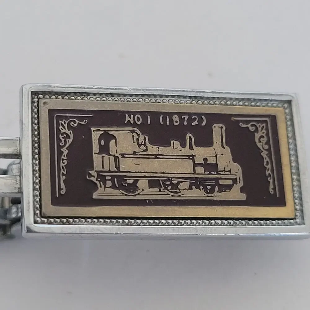 Locomotive Retro Silver Tone Tie Bar Clip Tac Clasp‎ Rectangle Vintage Small